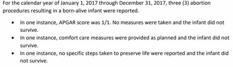 Excerpt from Minnesota’s 2017 abortion report describing three born-alive reports.