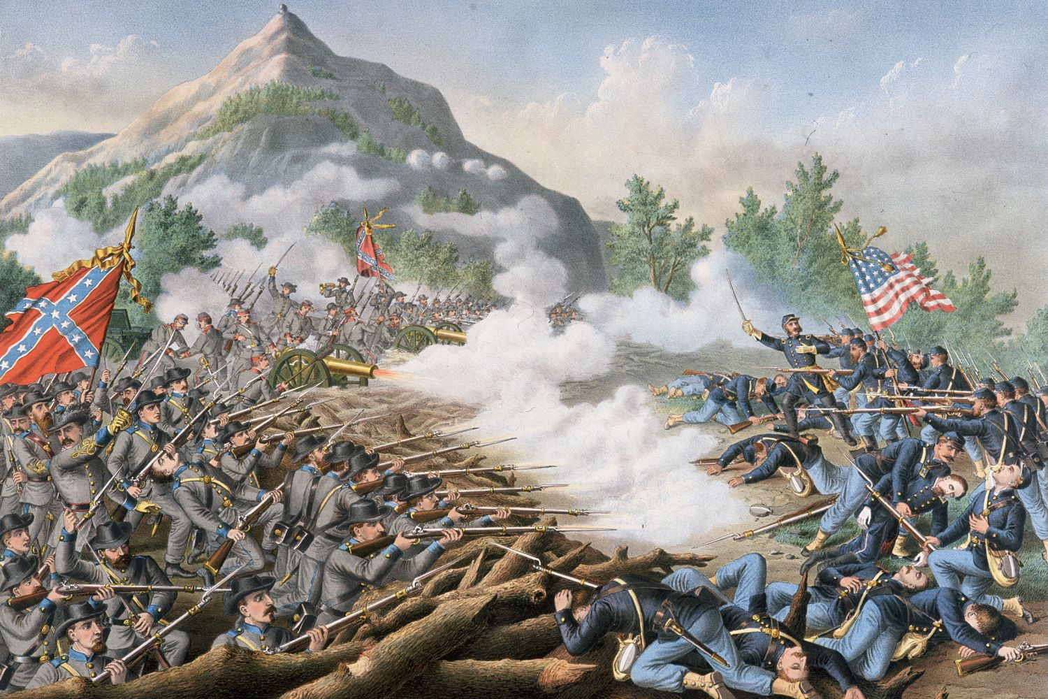 Crisis pregnancy centers and sidewalk counciling An illustrated Civil War battle with Union and Confederate troops facing each other across a smoky battlefield.