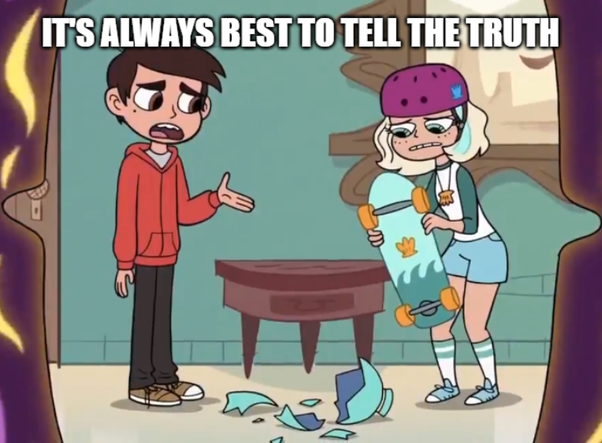 Is calling a fetus a child incorrect or disrespectful? Cartoon of two characters beside a broken vase, with the text "IT'S ALWAYS BEST TO TELL THE TRUTH".